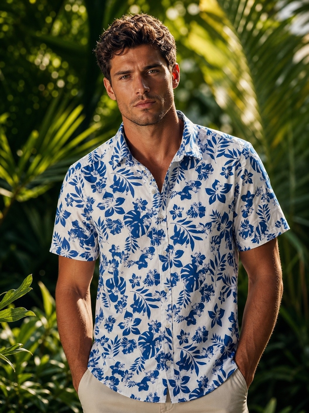Denim & Flower Tropical Floral Button Down Shirt - Slim Fit Men's Small